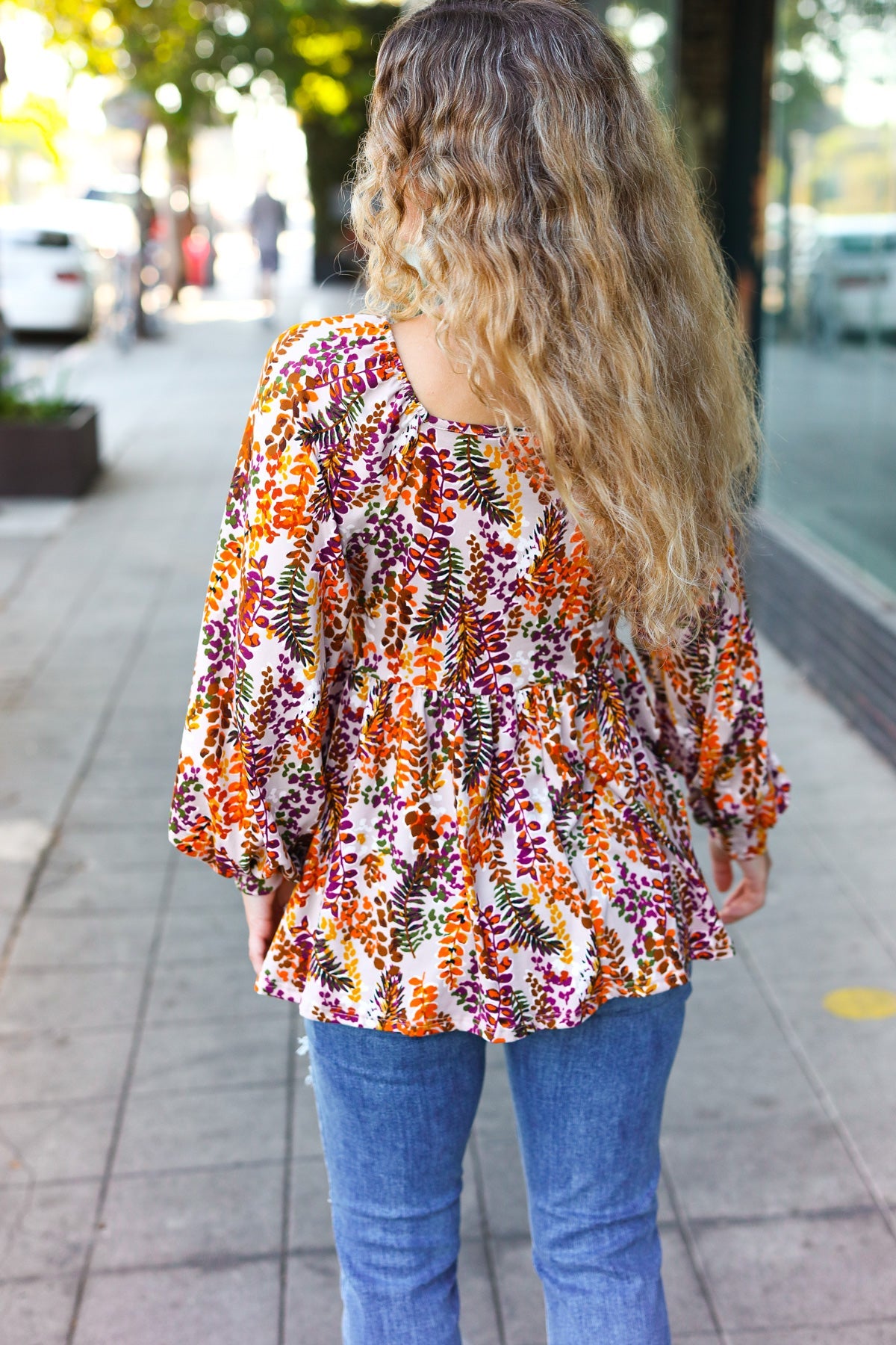 Fall in Love Taupe & Rust Floral Print Babydoll Bubble Sleeve Top