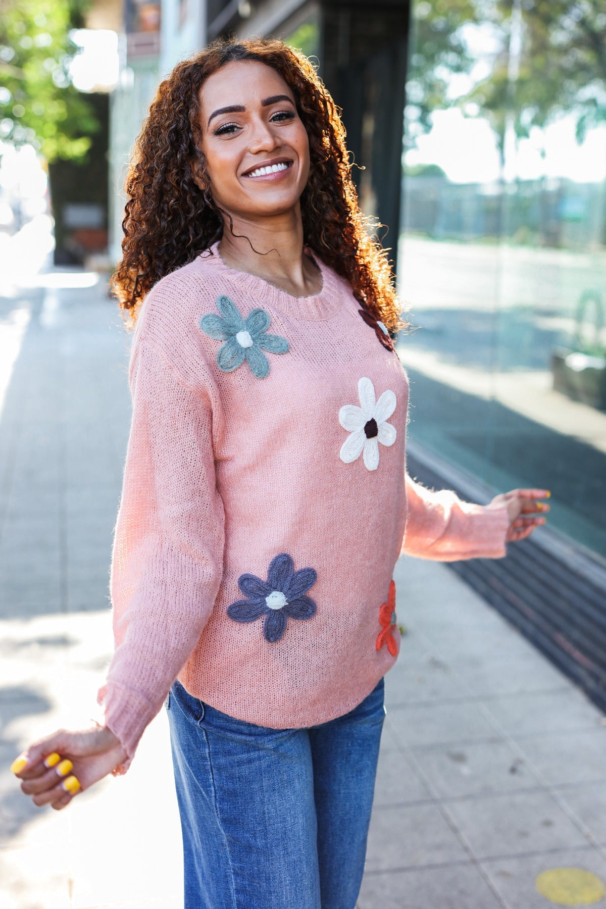 Eyes On You Terracotta Flower Patch Oversized Knit Sweater