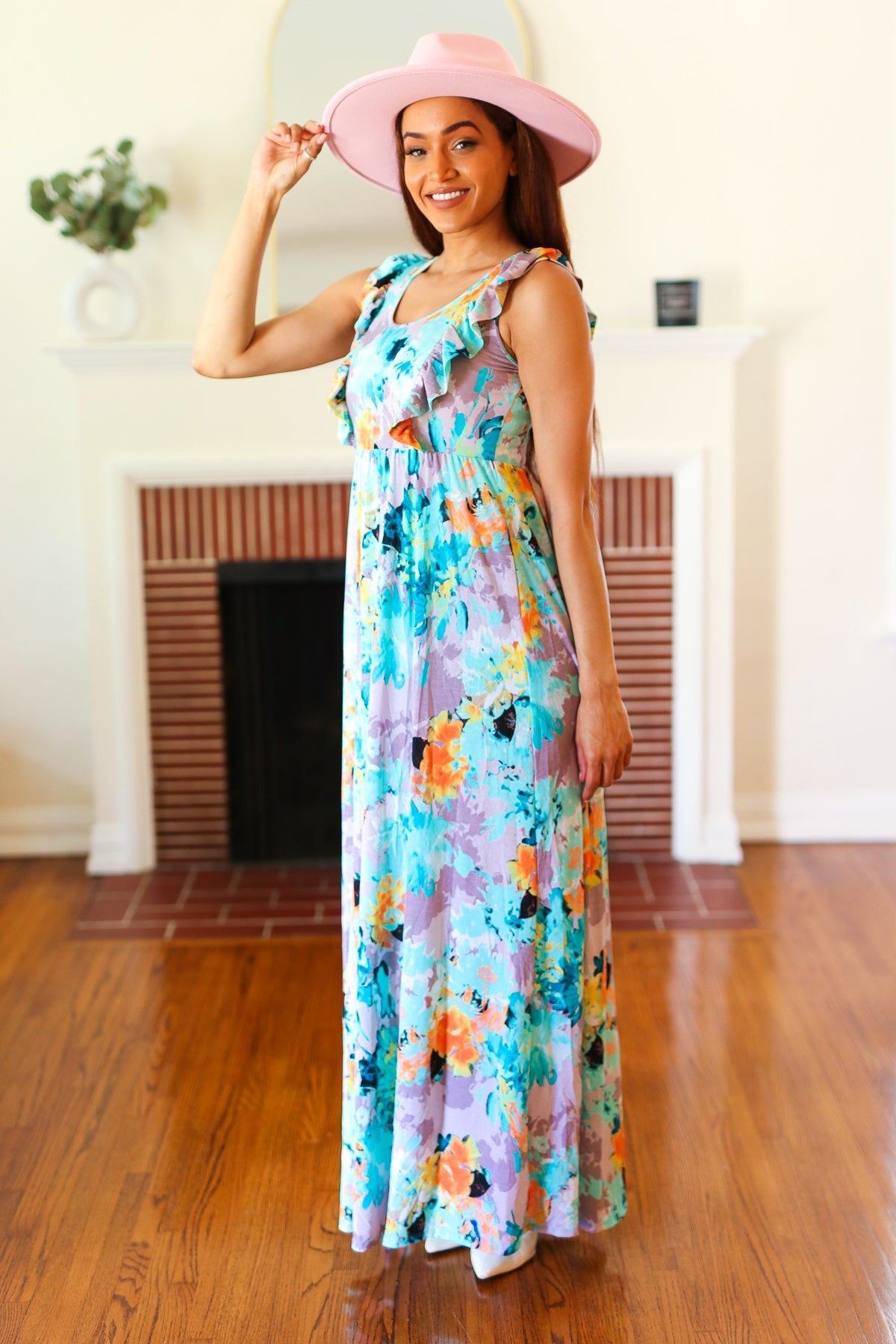 Feeling Elegant Seafoam Floral Print Ruffle Maxi Dress