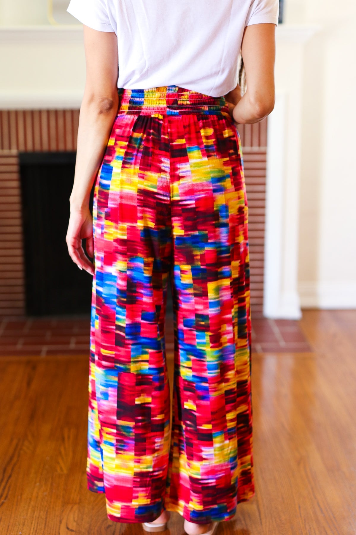 Vacay Vibes Kaleidoscope Smocked Waist Side Slit Palazzo Pants