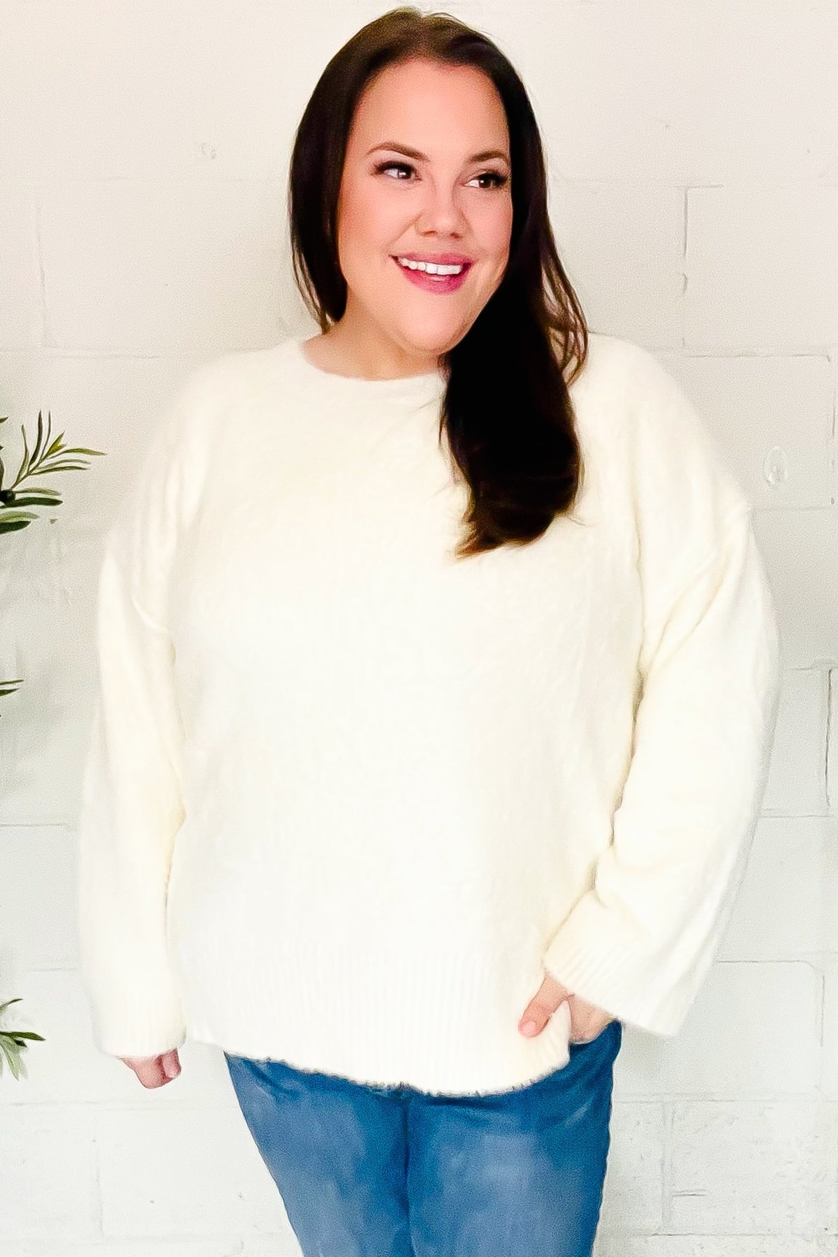 Classic Elegance Ivory Fuzzy Soft Knit Sweater