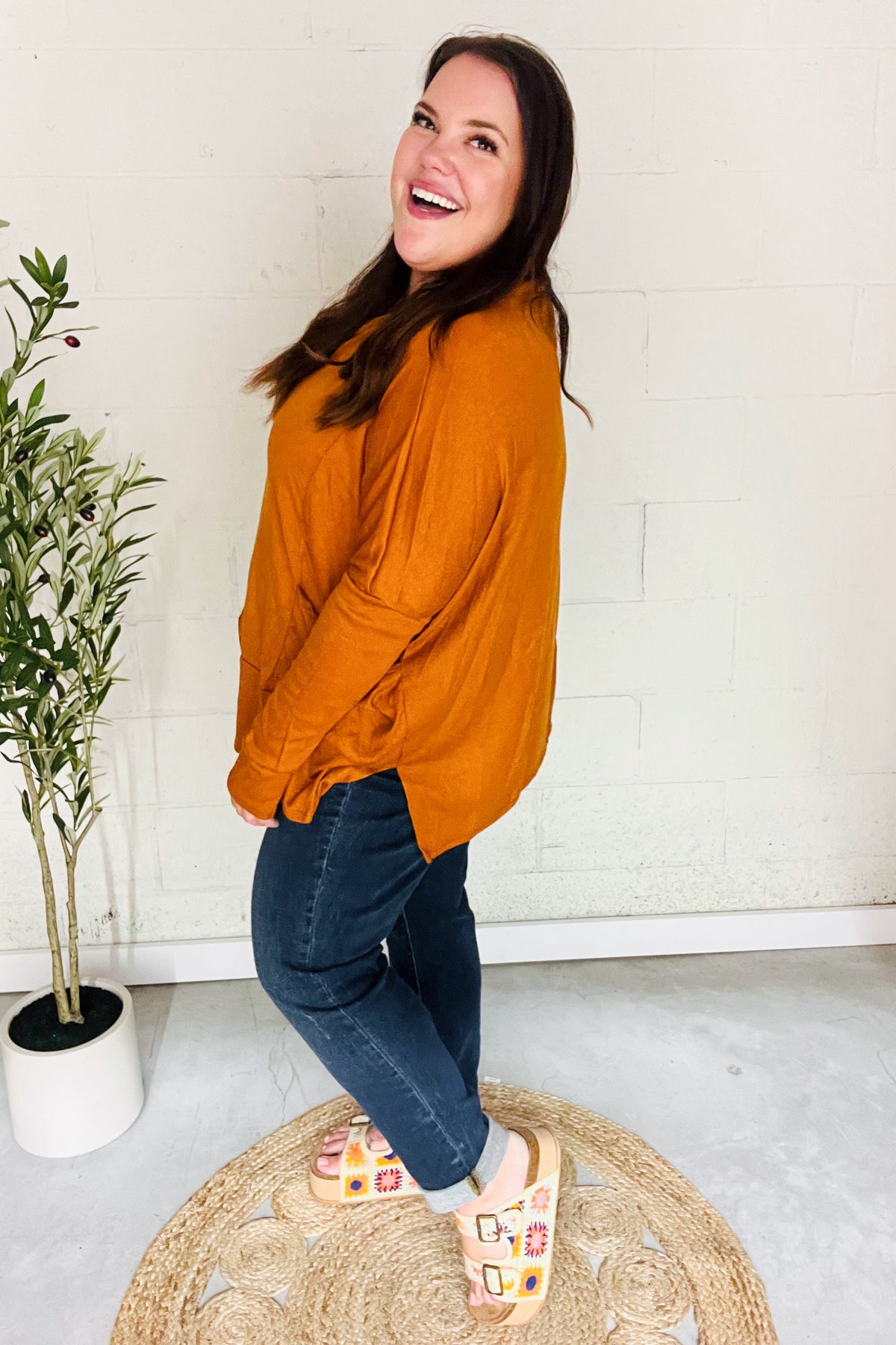 Rust Hacci Dolman Pocketed Sweater Top