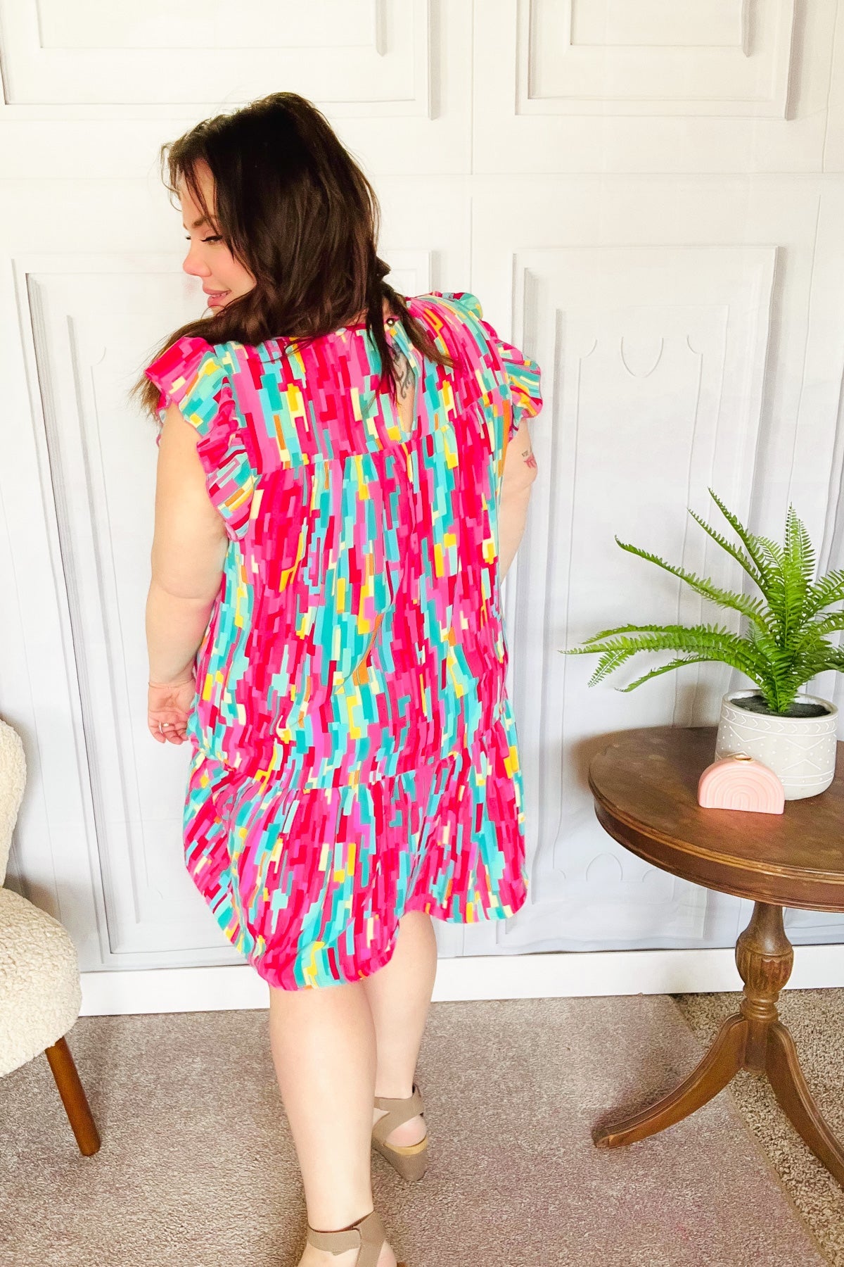 Feeling Bold Multicolor Abstract Print Tiered Ruffle Sleeve Dress