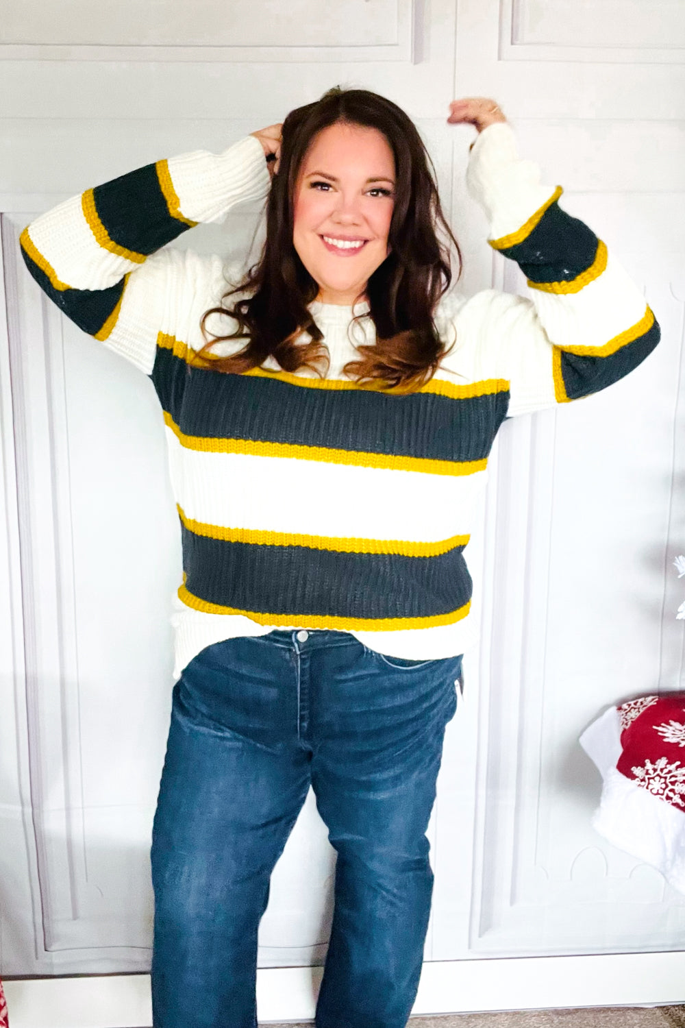 Casual Chic Yellow & Ivory Stripe Oversize Knit Sweater